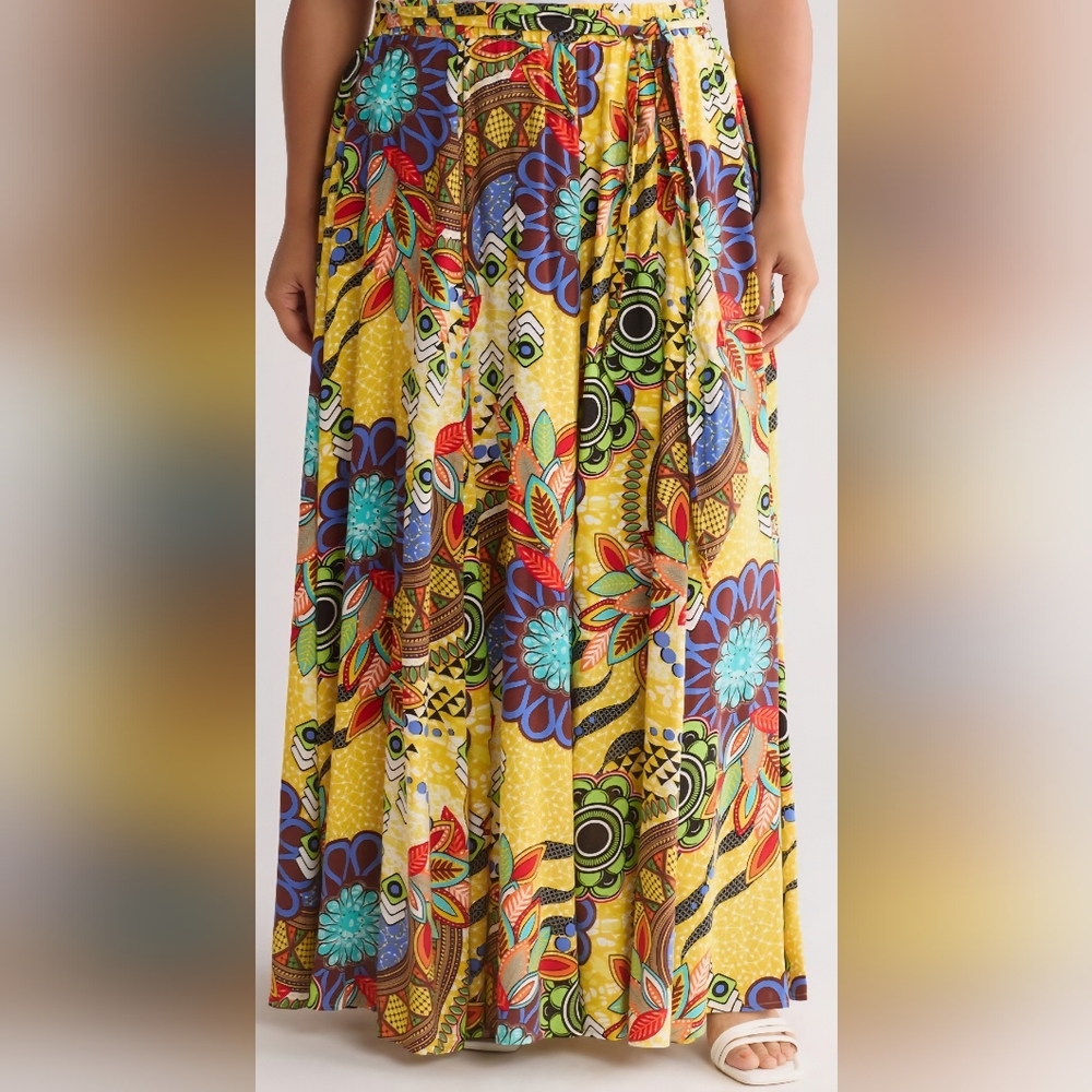 Vibrant Yellow Floral Maxi Skirt